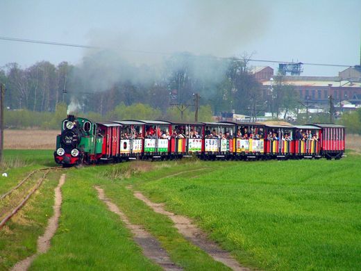 Pociąg turystyczny z parowozem wyjeżdża ze Żnina