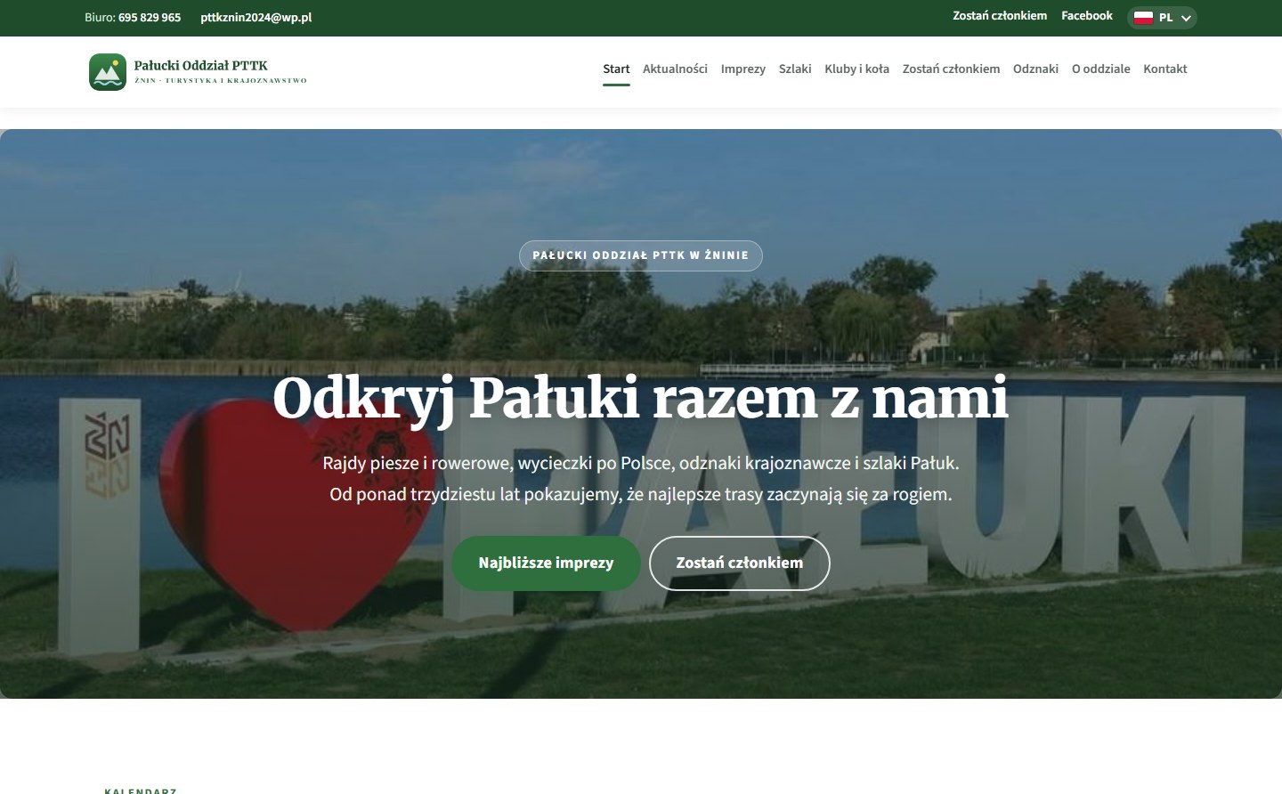 Zrzut ekranu nowej strony internetowej PTTK Żnin